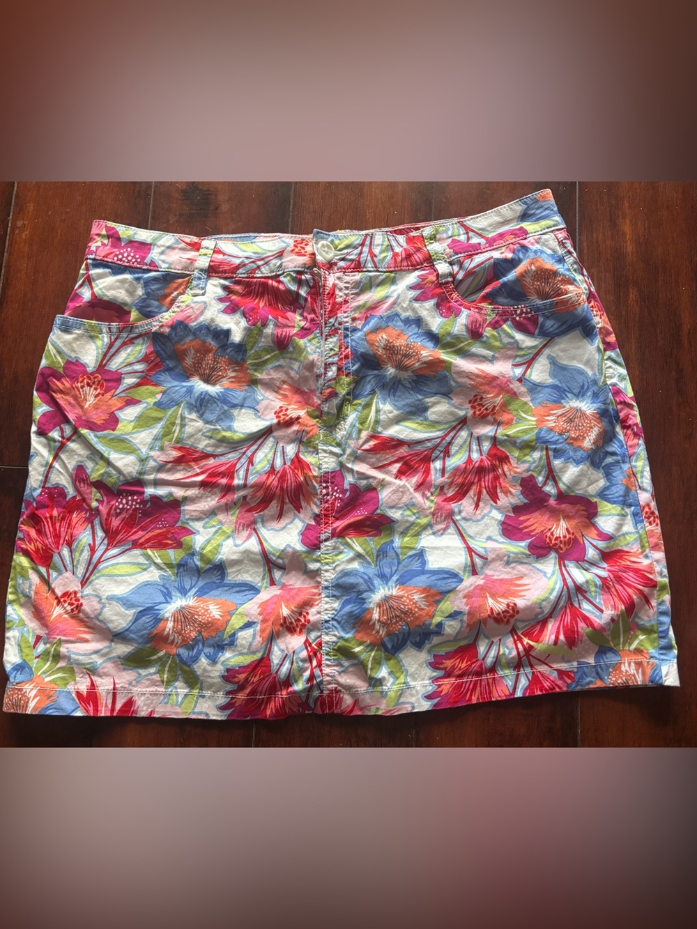St. John's Bay White Cotton Garment with Bright Floral Trim